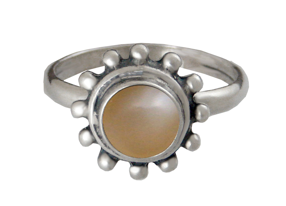 Sterling Silver Gemstone Ring With Peach Moonstone Size 9